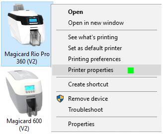 کلیک راست روی نماد چاپگر و انتخاب ویژگیهای چاپگر
