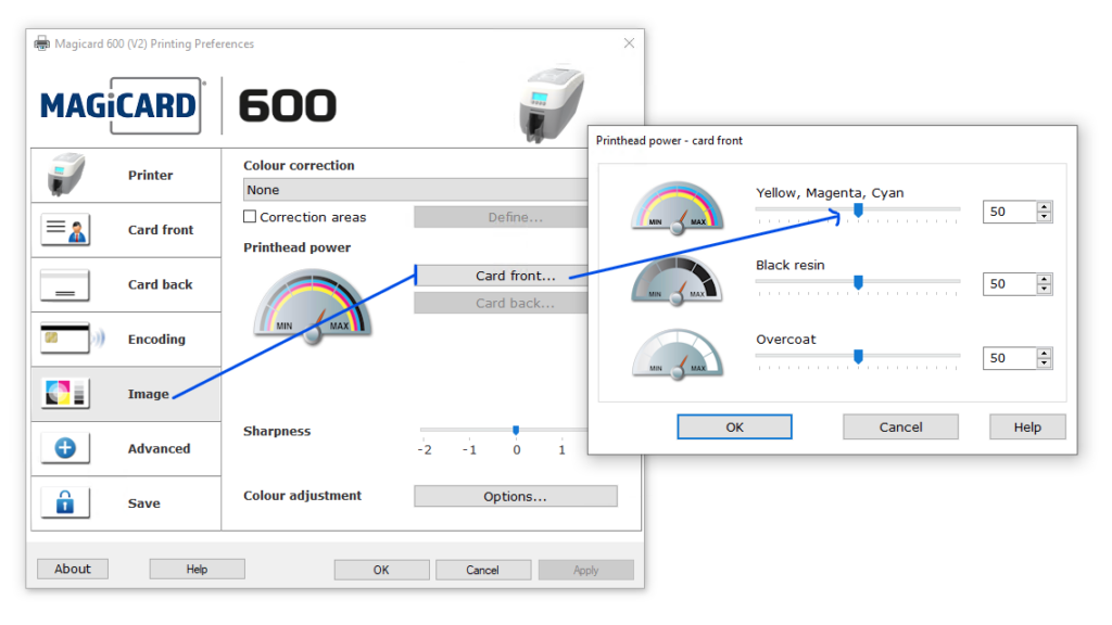 Magicard printer driver printhead power