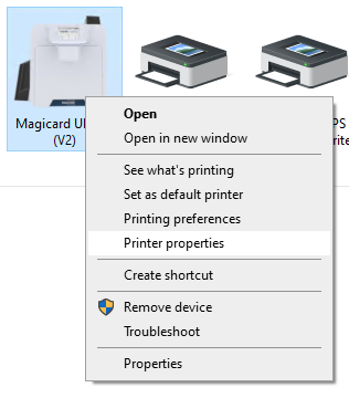 روی نماد چاپگر Ultima راست کلیک کرده و خصوصیات چاپگر را انتخاب کنید