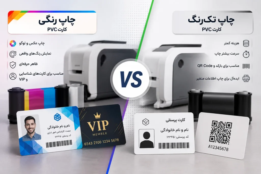 بررسی تفاوت چاپ رنگی یا تک‌رنگ کارت PVC